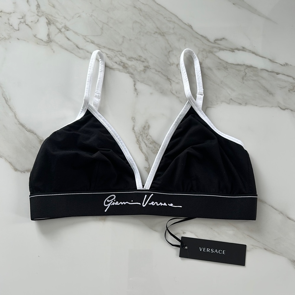 NWT VERSACE Black and White Triangle Bralette Bra Size XL Triangle Bra Cotton - Picture 2 of 12